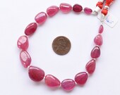 8 Inches GLASS FILLED RUBY Smooth Tumble Shape Treated Gemstone Plane Center Drill Beads Line Ruby Beads Strand Unique Gemstone Beads