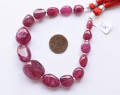 8 Inches GLASS FILLED RUBY Smooth Tumble Shape Treated Gemstone Plane Center Drill Beads Line Ruby Beads Strand Unique Gemstone Beads