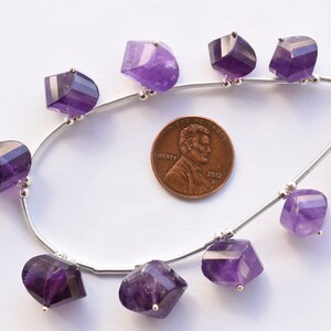 10 Pieces African Amethyst Twisted Faceted Center Drill Natural Gemstone Beads | 12.5x12.5 to 10.5x11 mm | Amethyst for Jewelry Making