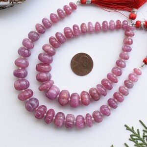 8 Inches Pink Sapphire Carved Melon Shape Natural Gemstone Carving Center Drill Beads Line | Wholesale Sapphire | Untreated Sapphire Beads