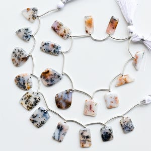 10 Pieces Dendritic Agate Fancy Crown Cut Faceted Beads Natural Gemstone Strand | 26x19x3 to 13x11x3 MM | Agate for Jewelry Making