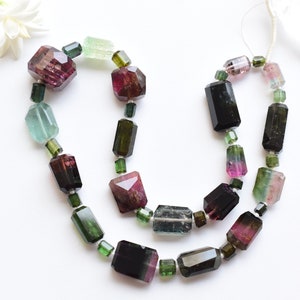 16 Inches Rare Multi Tourmaline Tumble Tubes Beads Natural Gemstone Center Drill Beads Strand | Tourmaline From Congo | 22x12.5 to 5x5x4 MM