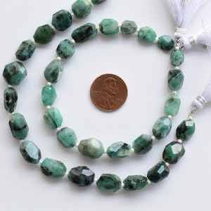 8 Inches EMERALD FACETED TUMBLE Shape Natural Gemstone Briolette Center Drill Beads Line | Precious Stone Beads | Genuine Emerald Beads