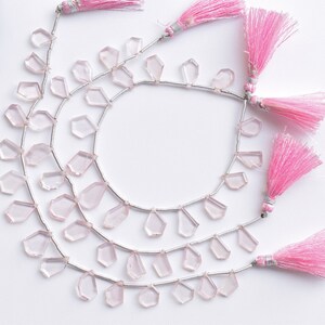 15 Pieces Rose Quartz Faceted Geometrical Crown Cut Beads Natural Gemstone Side Drill Beads Strand | 18x11x2 to 12x10.5x2 Inches