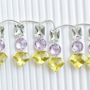 18 Pieces Amethyst Green Amethyst & Lemon Quartz Mix Cut Stone Combination Beads Natural Gemstone Double Drill Strand | 15x18x8 to 12x12 MM