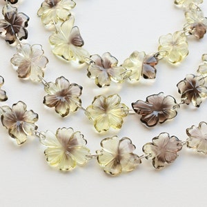 10 Pieces Bi Color Lemon Quartz Carved Flower Beads Natural Gemstone | 25x19x4 to 15x13x4 MM | Lemon Quartz for Jewelry Making