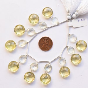 20 Pieces Green Amethyst Lemon Quartz Mix Faceted Face Drill Natural Gemstone Beads | 14x7.5 to 9.5x8.5x2.5 mm | Quartz for Jewelry Making