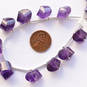 10 Pieces African Amethyst Twisted Faceted Center Drill Natural Gemstone Beads | 12x13.5 to 10x11.5 mm | Amethyst for Jewelry Making