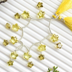 20 Pieces Lemon & Olive Quartz Carved Flower Cut Stone Combination Beads Natural Gemstone Face Drill Beads Line Strand | 10x10x6 to 8x8x5 MM