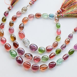 8 Inches Congo Multi Tourmaline Smooth Tumble Natural Gemstone Beads | Rare High Quality Tourmaline for Jewelry Making | Gemstone Supplies
