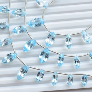 10 stuks Blue Topaz Facet Marquise Cut Stone Natuurlijke Edelsteen Side Drill Kralen Strand | 16,5x8x5,5 tot 11,5x5,5x4MM | Topaas voor sieraden