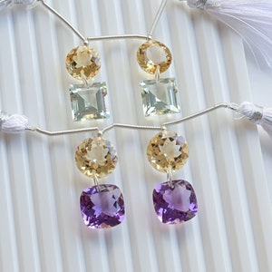 4 Pieces Amethyst, Citrine, Blue Topaz & Green Amethyst Mix Cut Stone Natural Gemstone Beads | Gemstone Supplies | DIY Jewelry