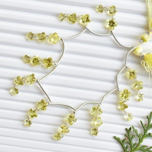 30 Pieces Lemon Quartz Carved Flower Cut Stone Beads Natural Gemstone Double Drill Beads Strand | 8x8x5 to 5.5x5.5x3 MM