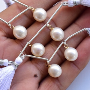 AAA Pair of Natural White Almost Round Freshwater Pearl 14K Gold Filled Peg Bail Charms, High Quality & High Luster Pearl, 14 KGF