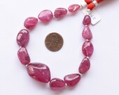 8 Inches GLASS FILLED RUBY Smooth Tumble Shape Treated Gemstone Plane Center Drill Beads Line Ruby Beads Strand Unique Gemstone Beads