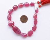 8 Inches GLASS FILLED RUBY Smooth Tumble Shape Treated Gemstone Plane Center Drill Beads Line Ruby Beads Strand Unique Gemstone Beads