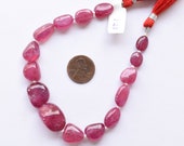 8 Inches GLASS FILLED RUBY Smooth Tumble Shape Treated Gemstone Plane Center Drill Beads Line Ruby Beads Strand Unique Gemstone Beads