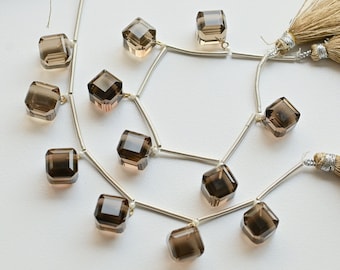 6 Pieces Smoky Quartz Faceted Cube 14K Gold Filled Peg Bail Charms | 10x10 MM | 14KGF | Quartz for Jewelry Making | Quartz Beads for Jewelry