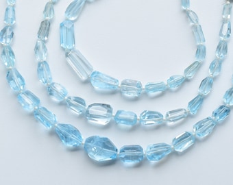 8 Inches Blue Topaz Faceted Tumble Tubes Beads Natural Gemstone Center Drill Beads Line Strand | Blue Topaz For Jewelry