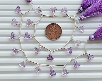 10 Pieces Pink Amethyst Trefoil Cut Stone Faceted Beads Natural Gemstone | 7x7.5x5 to 7x7x4 MM | Amethyst for Jewelry Making