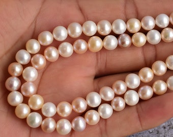 Natural Freshwater Pink White Almost Round peach Pearl for Jewelry Making | High Quality Pearl | 8x8 MM | Pearl Supplies