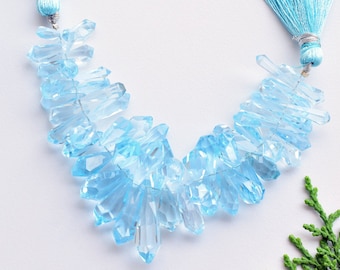 4 Inches BLUE TOPAZ FACETED Tumble Drops Beads Natural Gemstone Briolette Side Drill Beads Line | Genuine Blue Topaz Beads | 24x7 to 11x4 mm