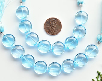 4.5 Inches BLUE TOPAZ SMOOTH Coin Shape Beads Natural Gemstone Plain Center Drill Beads Line | Genuine Blue Topaz Beads | Unique Topaz Beads