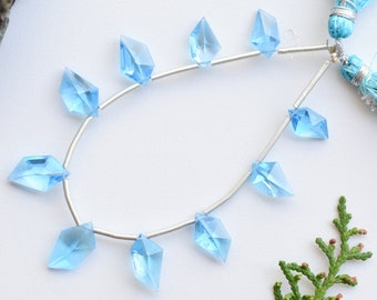 10 Pieces Swiss Blue Topaz Faceted Spindle Cut Stone Beads Natural Gemstone Side Drill Beads Strand For Jewelry | 16x9x4.5 to 13x7x4.5 MM