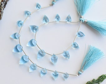 10 Pieces Blue Topaz Faceted Fancy Drops Beads Natural Gemstone Side Drill Beads Strand For Jewelry | 15x9 to 10x7 MM | Blue Topaz Beads