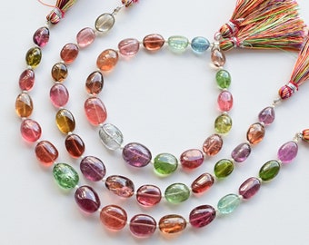 8 inch Congo multi-toermalijn gladde tuimel natuurlijke edelsteenkralen | Zeldzame hoogwaardige toermalijn voor het maken van sieraden | Edelsteenbenodigdheden