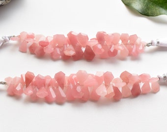 4 Inches Guava Quartz Faceted Geometrical Tumble Beads Natural Gemstone Side Drill Beads Strand | Guava Beads | 12x7.5x4 to 10x7x3 mm