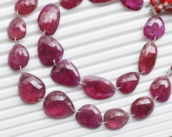 10 Pieces Ruby Glass Filled Uneven Cabochon Flat Rose Cut Faceted Gemstone Double Drill Beads Strand | Ruby for Jewelry Supplies