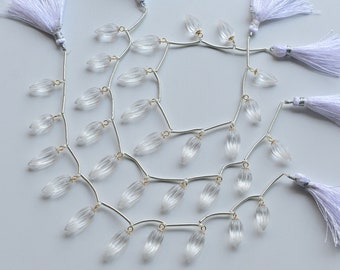 10 Pieces Crystal Quartz Carved Long Melon Drop with 14k Gold Filled Peg Bail Beads | Natural 14KGF Gemstone Beads | 19x7x7 to 14x7x7 MM