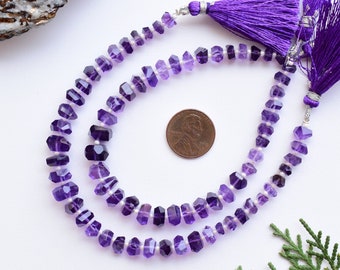 8インチ アメジスト ファセット タンブル キューブ 天然宝石 ブリオレット センター ドリル ビーズ ライン | アメジスト ビーズ | 希少宝石ストランド
