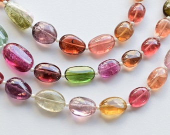 8,5 inch Congo multi-toermalijn gladde tuimel natuurlijke edelsteenkralen | Zeldzame hoogwaardige toermalijn voor het maken van sieraden | Edelsteenbenodigdheden