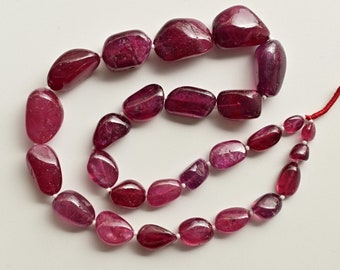 19 Inches Ruby Glass Filled Tumble Smooth Beads Natural Gemstone | 25x18x13 to 8x7.5x5 MM | Ruby for Jewelry Making
