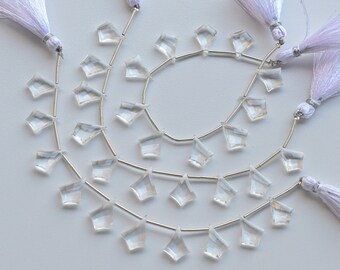 10 Pieces Crystal Quartz Slanted Kite Checker Cut Faceted Beads Natural Gemstone | 17x12.5x4 to 15x12x5 MM | Quartz for Jewelry Making