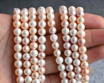 Peach Almost Round Freshwater Pearl For Jewelry Making, Natural High Quality & High Luster, A Grade Freshwater Pearl | 8x8 to 7x7 MM