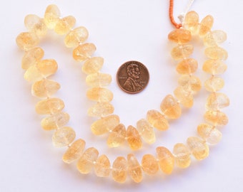 16 Inches Citrine Quartz Textured Tumble Center Drill Natural Gemstone Beads | 7.5x16x12 to 8x13x11 mm | Citrine for Jewelry Making