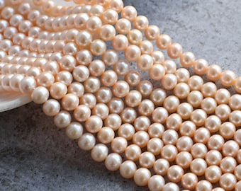 Peach Almost Round Freshwater Pearl For Jewelry Making, Natural High Quality & High Luster, AA Grade Freshwater Pearl | 8x8 to 7x8 MM