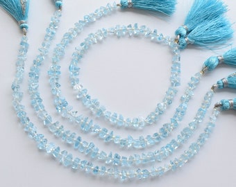8 Inches Blue Topaz Tumble Faceted Beads Center Drill Natural Gemstone Strand | 3x10 to 3x5 MM | Topaz for Jewelry Making