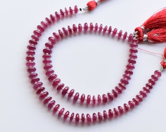 8 Inches Ruby Glass Filled Smooth Flat Rondelle Beads Natural Gemstone Strand | Ruby for Jewelry Making | 4x8.5 to 2x7 MM