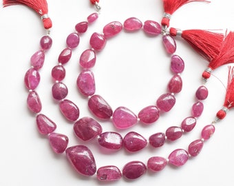 8 Inches Ruby Glass Filled Smooth Tumble Beads Natural Gemstone Center Drill Beads Line Strand | Ruby For Jewelry Making