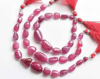 8 Inches Ruby Glass Filled Smooth Tumble Beads Natural Gemstone Center Drill Beads Line Strand | Ruby For Jewelry Making