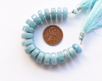AAA+ Quality Aquamarine Necklace Size 3.5-9 MM Natural Blue Aquamarine Faceted Heishi Tyre Beads 16 Inches Strand