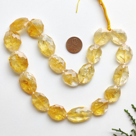 16 Inches CITRINE FACETED Grade-C Tumble Shape Oval Natural Gemstone  Briolette Center Drill Beads Line Citrine Beads Rare Gemstone Beads