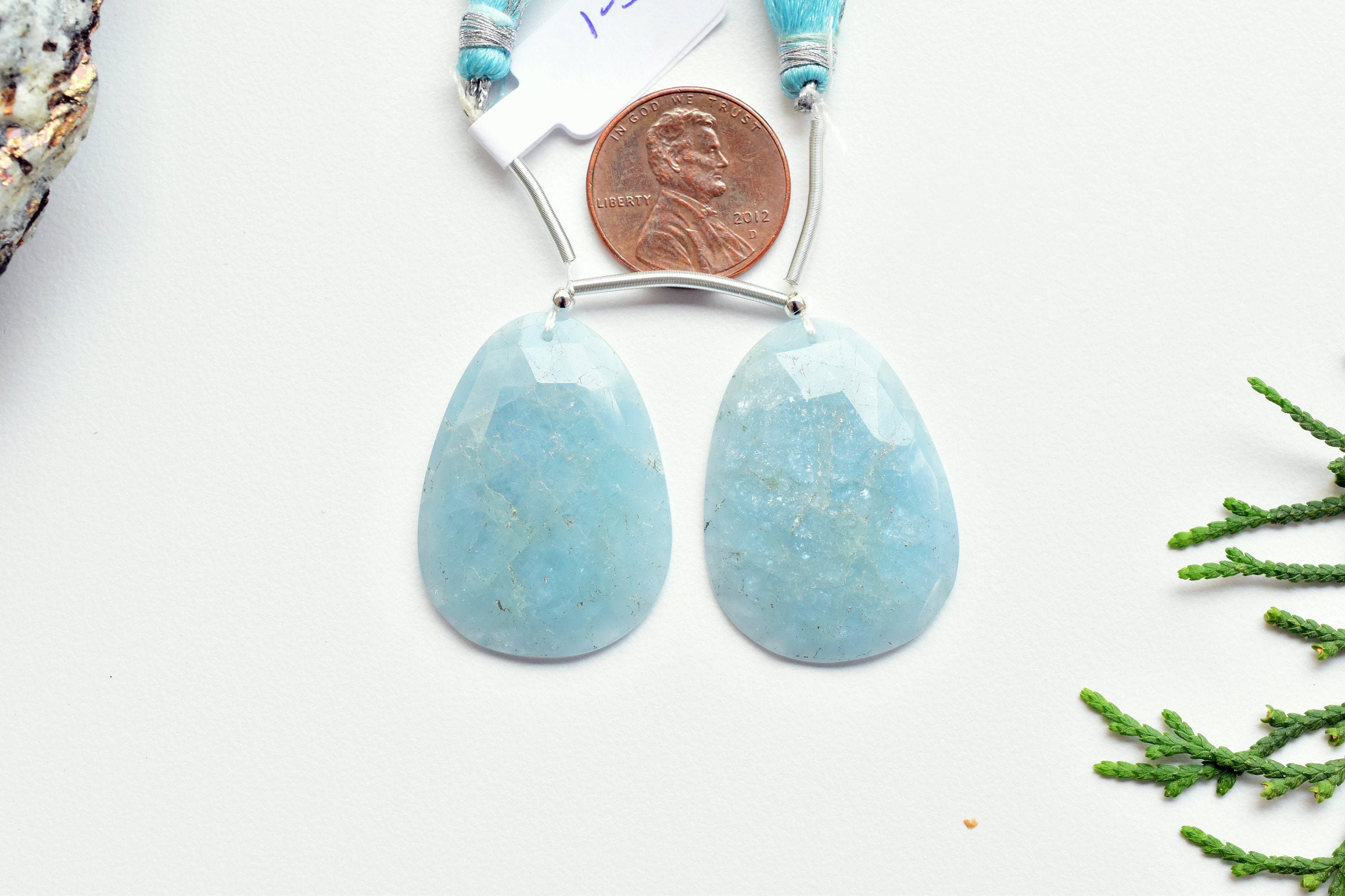 Genuine Aquamarine Beads Pair Of MILKY AQUAMARINE FACETED Cab Pear Beads Natural Gemstone Face Drill Beads 22x15x8 mm