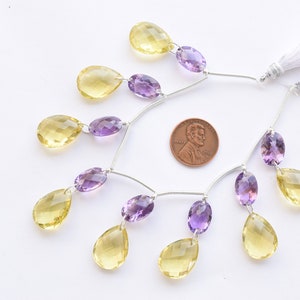 16 Pieces AMETHYST LEMON FACETED Oval Pear Shape Natural Gemstone Briolette Face Drill Beads Line | Gemstone Strand | Genuine Quartz Beads
