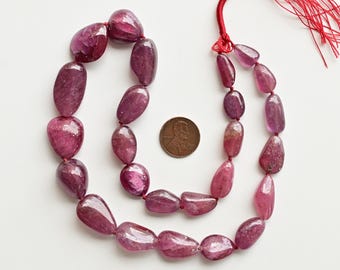 18 Inches Ruby Glass Filled Smooth Tumble Beads Natural Gemstone Strand | 25.5x14x8 to 13x9x6 MM | Ruby for Jewelry Making