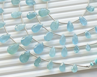10 Pieces Aquamarine Pear Cut Stone Faceted Natural Gemstone Beads | 16.5x11x6 to 9x6x4 MM | Aquamarine for Jewelry Making